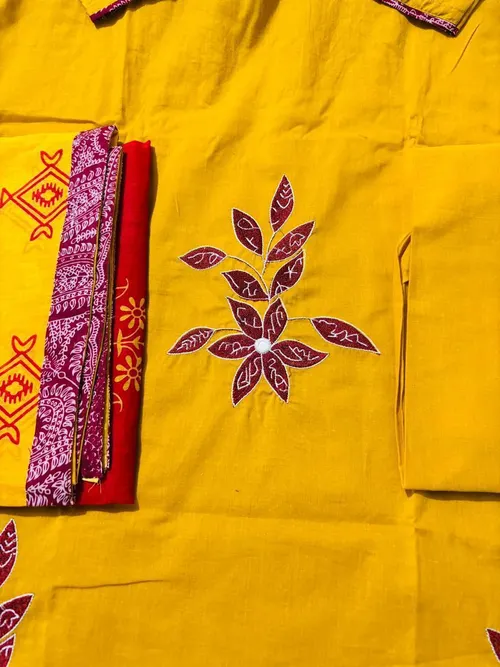 Elegant Floral Embroidered Pure Cotton Kurti Set with Matching Dupatta